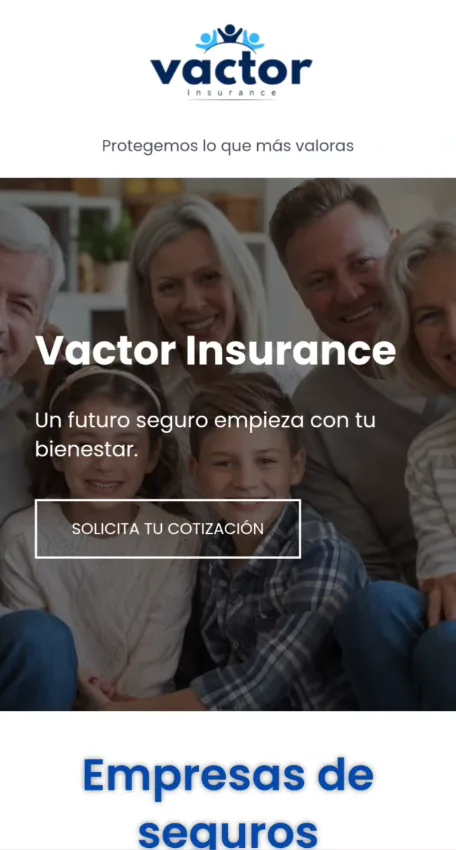 Página web de Vactor Insurance desarrollada por Agencia Evolve